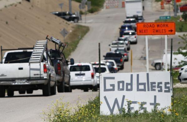 A "God Bless West" sign in West, Texas, Friday April 19, 2013.