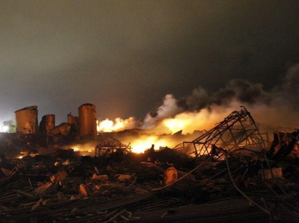 The remains of the fertilizer plant that exploded in the town of West, Texas, on April 17.