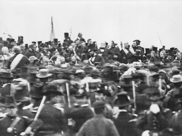 The only known photograph of President Lincoln giving his Gettysburg address on November 19, 1863.