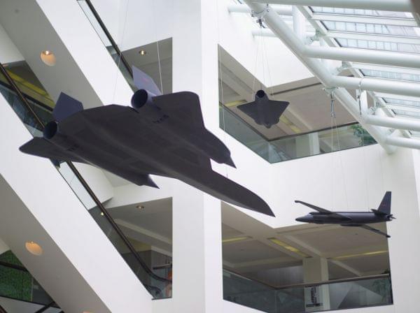 Suspended from the ceiling of the CIA's headquarters in Virginia are reminders of intelligence history: three models of the U-2, A-12, and D-21 Drone. These models are exact replicas at one-sixth scale of the real planes. All three had photograp